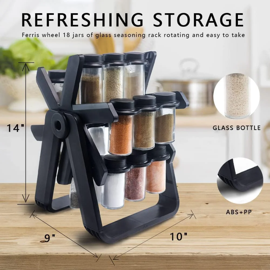 Spice Rack Organizer With 18 Spice Jars With Label And Organizer Rack - Rotating Kitchen Spice Organizer, Countertop Spice Racks, Seasoning Rack, Revolving Spice Rack For Countertop, Pantry,Cupboard