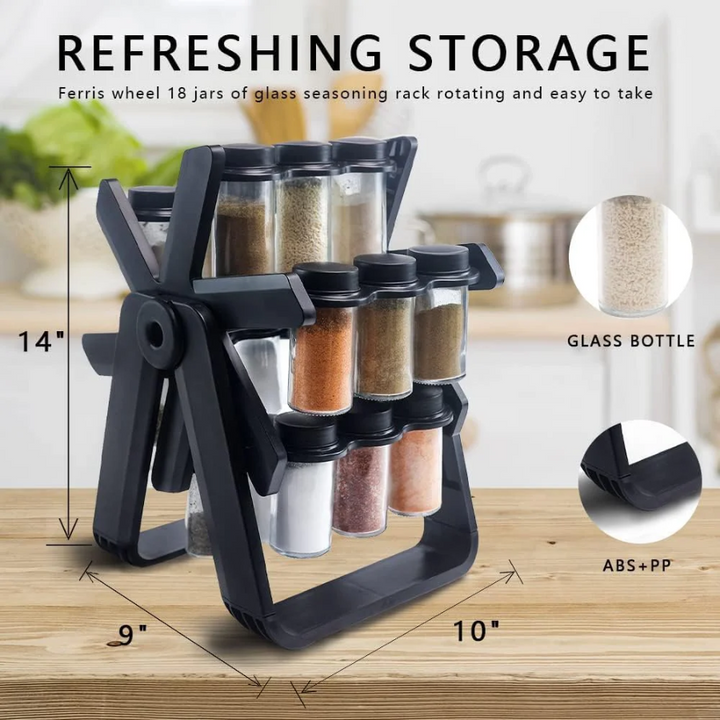 Spice Rack Organizer With 18 Spice Jars With Label And Organizer Rack - Rotating Kitchen Spice Organizer, Countertop Spice Racks, Seasoning Rack, Revolving Spice Rack For Countertop, Pantry,Cupboard