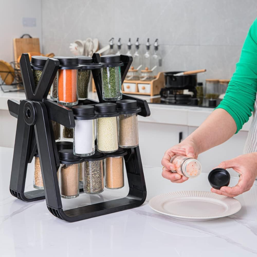 Spice Rack Organizer With 18 Spice Jars With Label And Organizer Rack - Rotating Kitchen Spice Organizer, Countertop Spice Racks, Seasoning Rack, Revolving Spice Rack For Countertop, Pantry,Cupboard