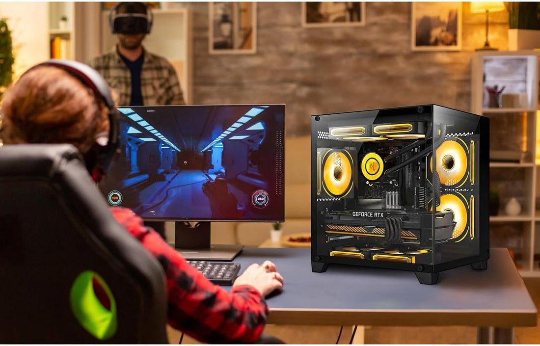 Panorama Gaming PC Desktop - AMD Ryzen 5 5600GT 3.6GHz, RTX 4060 8GB, 16GB DDR4 RAM 3200, 1TB M.2 PCIE SSD, 240mm AIO, 11AC Wi-Fi, Windows 11 Pro 64-bit Desktop Computer, Black
