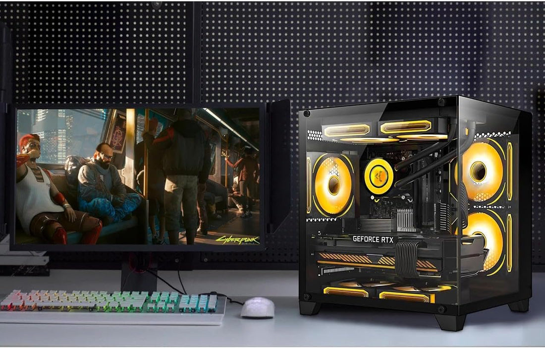 Panorama Gaming PC Desktop - AMD Ryzen 5 5600GT 3.6GHz, RTX 4060 8GB, 16GB DDR4 RAM 3200, 1TB M.2 PCIE SSD, 240mm AIO, 11AC Wi-Fi, Windows 11 Pro 64-bit Desktop Computer, Black