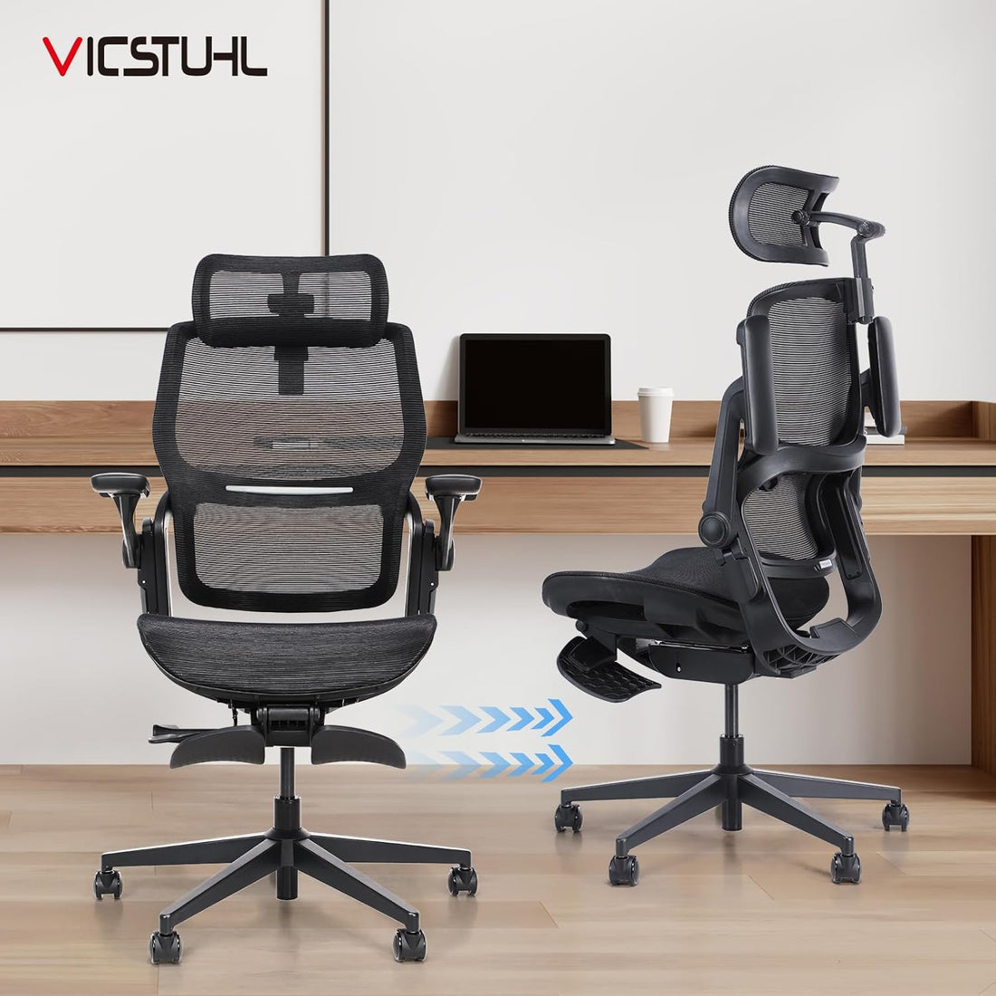 M4-MT Ergonomic Office High Back Desk Chair with Integrated Ergonomic Backrest with 3D Headrest 6D Flip-up Armrest 135°Tilting Retractable Footrest Mesh Computer Chair BIFMA