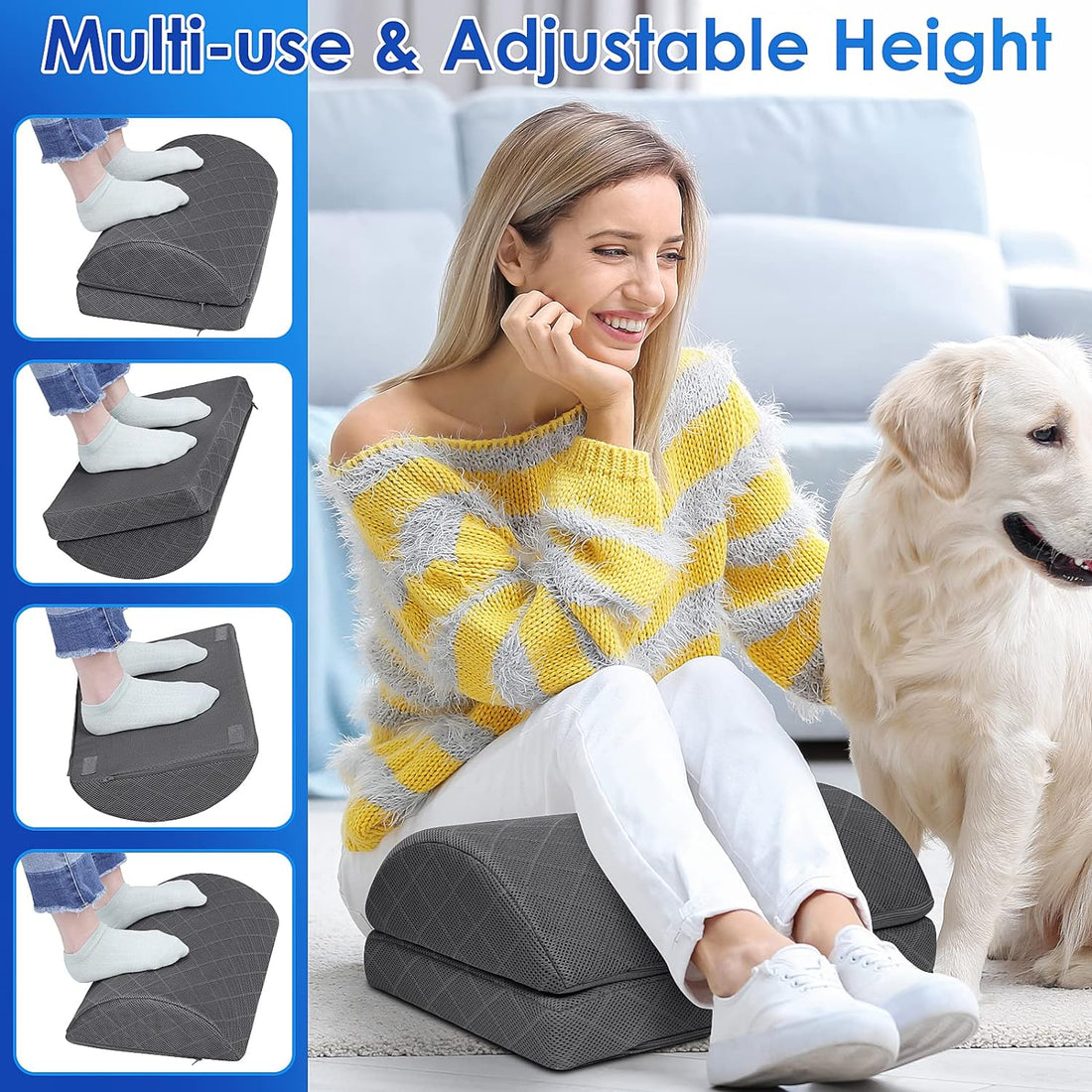 Foot Rest,Desk & Gaming Accessories,Foot Rest for Under Desk at Work,Comfortable Footrest with 2 Adjustable Heights & Removable Cover, Office Desk Accessories（Gray）