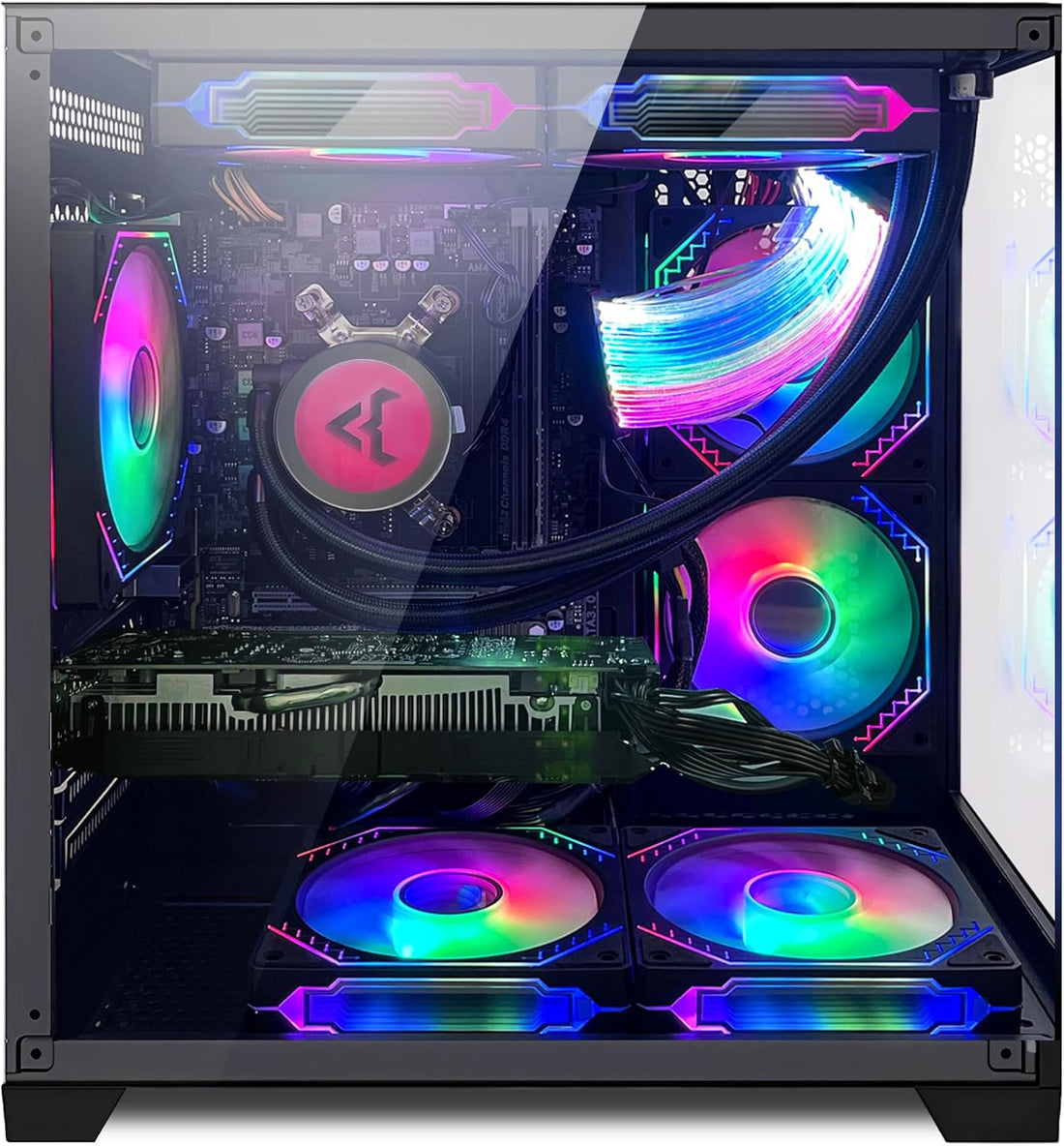 Panorama Gaming PC Desktop - AMD Ryzen 5 5600GT 3.6GHz, RTX 4060 8GB, 16GB DDR4 RAM 3200, 1TB M.2 PCIE SSD, 240mm AIO, 11AC Wi-Fi, Windows 11 Pro 64-bit Desktop Computer, Black